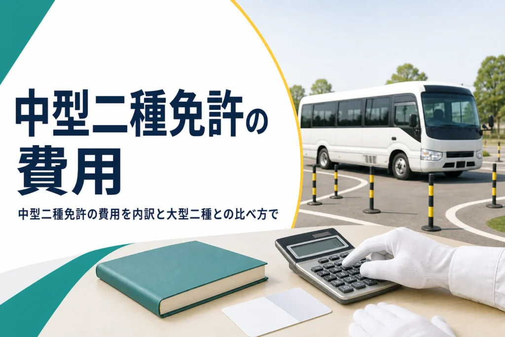 中型二種免許の費用を、内訳と大型二種との比べ方に分けて紹介する記事のアイキャッチ