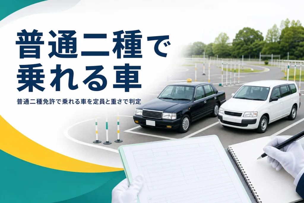 普通二種免許で乗れる車を、乗車定員と車両の大きさで確かめる記事のアイキャッチ
