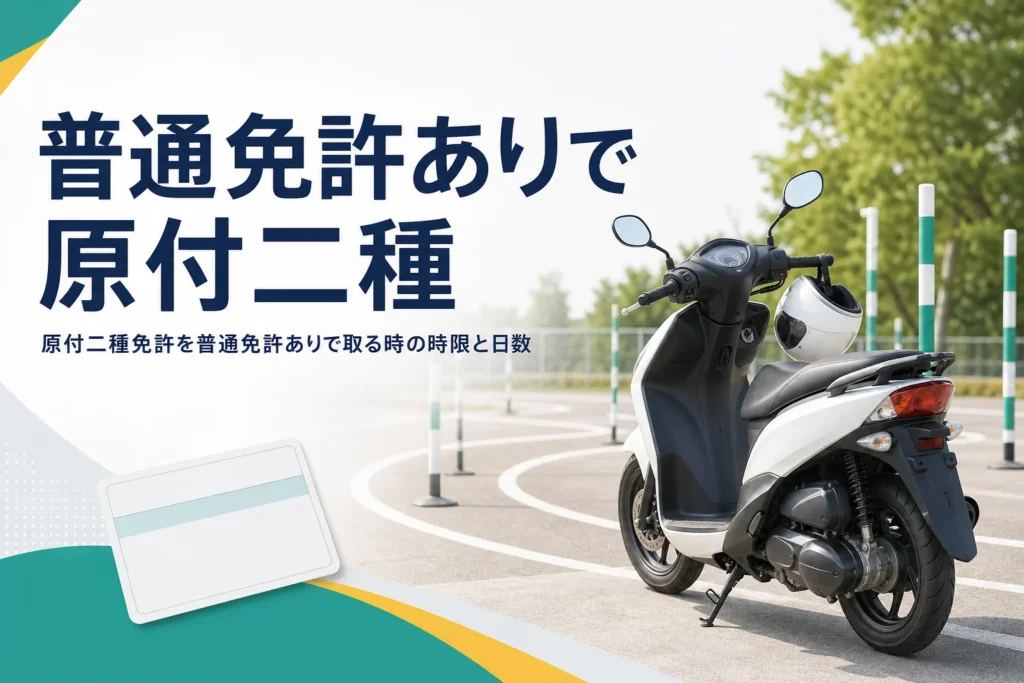 原付二種免許を普通免許ありで取る時の教習時限と最短日数を紹介する記事のアイキャッチ