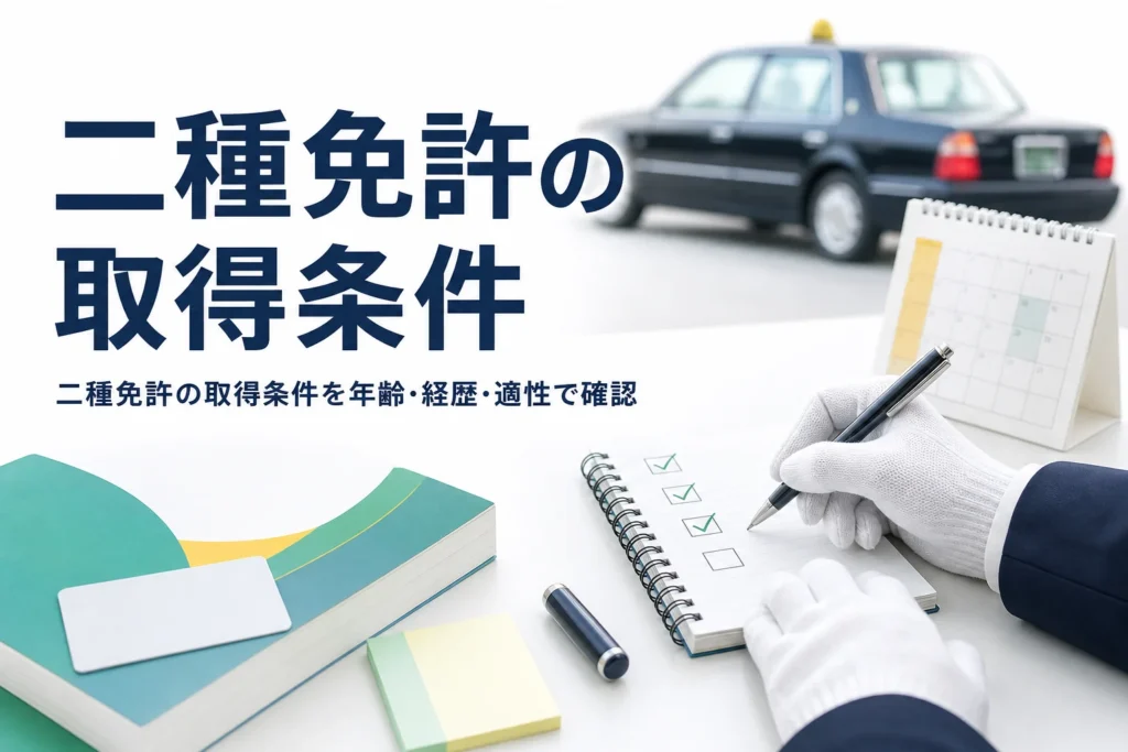 二種免許の取得条件を、年齢・運転経歴・適性の3つで確かめる記事のアイキャッチ