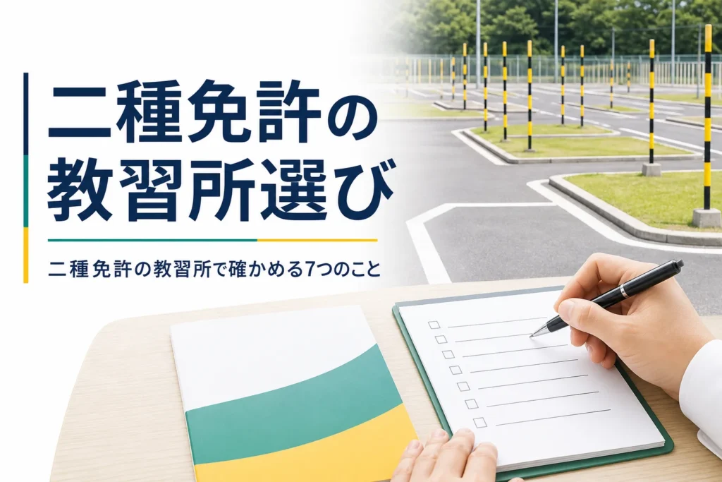 二種免許の教習所・自動車学校を選ぶ時に確かめたい7つのことを紹介する記事のアイキャッチ