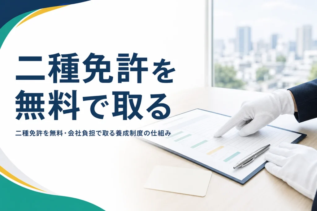 二種免許を無料や会社負担で取る方法と、養成制度で確かめる条件を紹介する記事のアイキャッチ