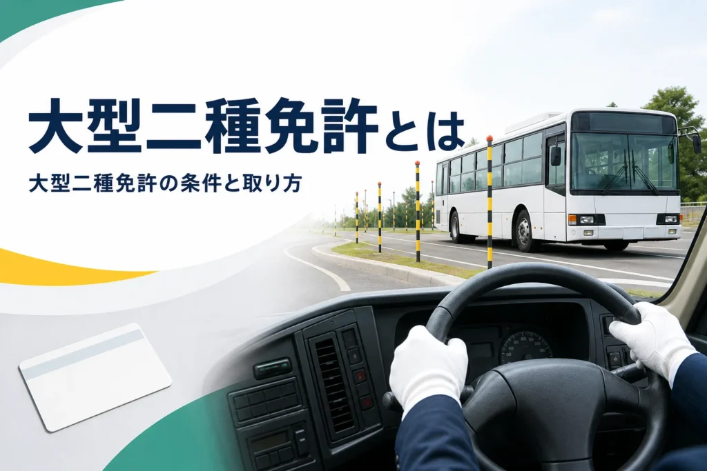 大型二種免許で運転できる車と、受験資格・取り方を紹介する記事のアイキャッチ