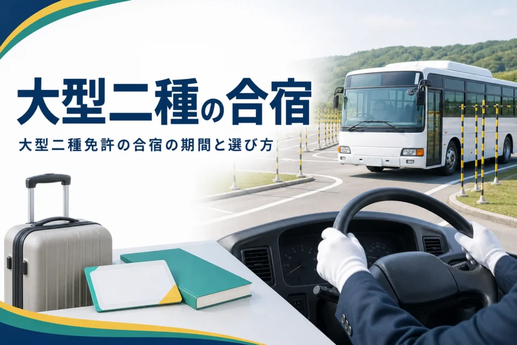 大型二種免許を合宿で取る時の期間の目安と、合宿プランの比べ方を紹介する記事のアイキャッチ