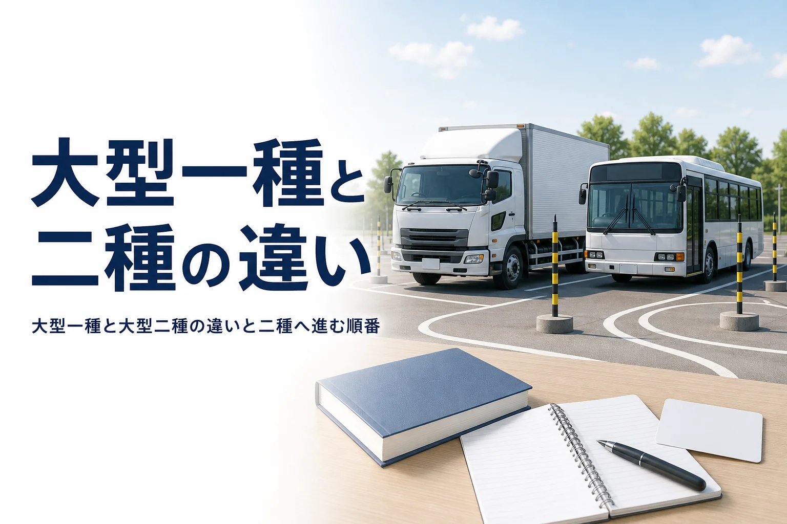 大型一種と大型二種の違いと、大型免許から二種へ進む順番を紹介する記事のアイキャッチ