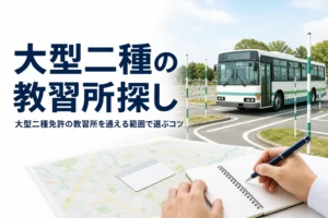 大型二種免許の教習所・自動車学校を、通える範囲で探して比べる方法を紹介する記事のアイキャッチ