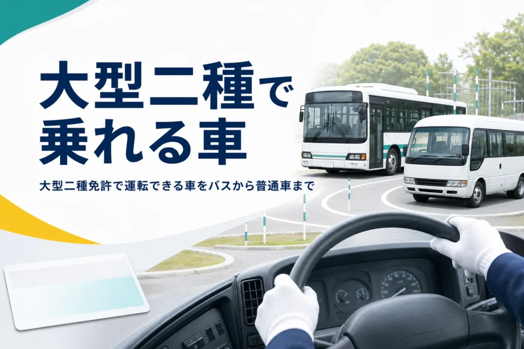大型二種免許で運転できる車を、バスから普通車まで紹介する記事のアイキャッチ