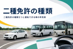 二種免許の5つの種類と、それぞれで運転できる車を紹介する記事のアイキャッチ